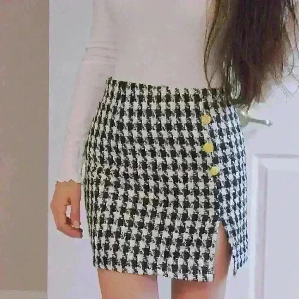 Tweed Plaid Mini Skirt Black and White (various sizes available)